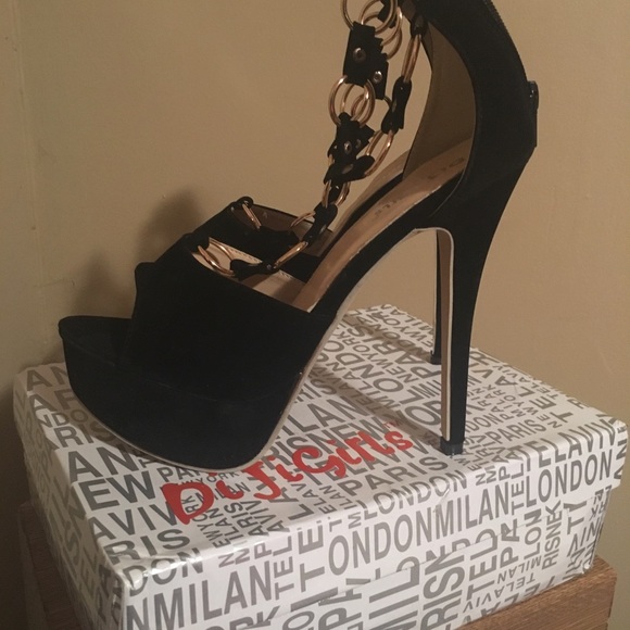 Black suede platform high heels - Picture 2 of 4
